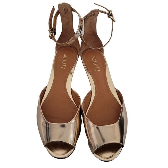 Schutz Gold Ankle Strap Flat 8.5M - Picture 2 of 7